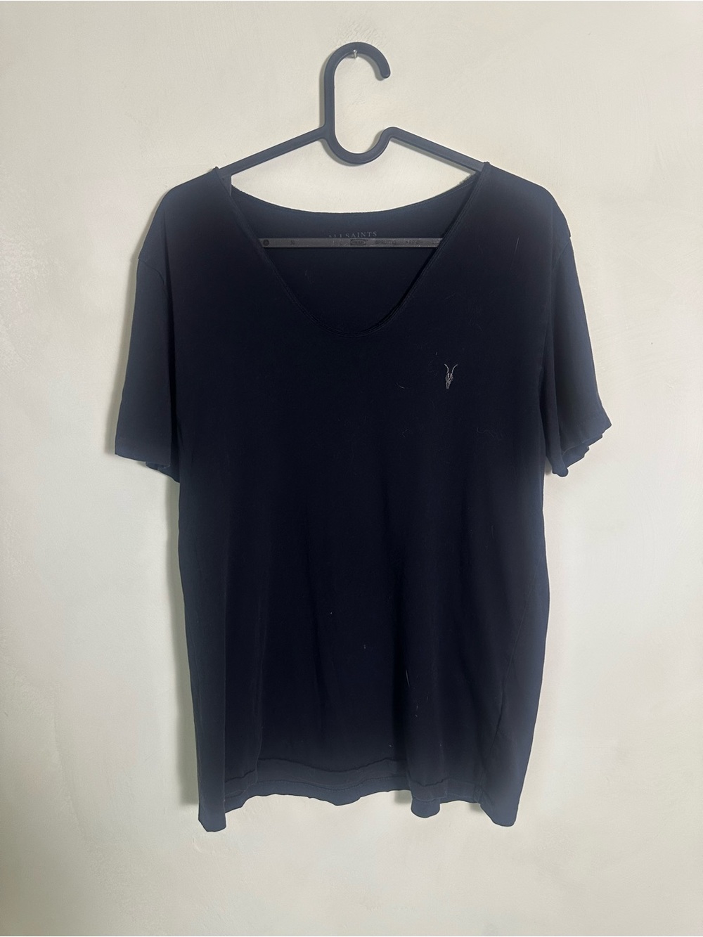 AllSaints Black V-Neck Short Sleeve Tee Med *small hole